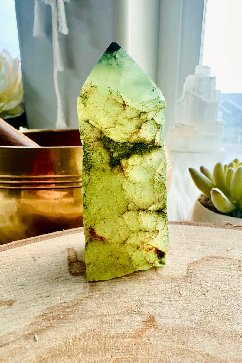 Prehnite with Epidote Point 001 | Kylee's Crystals