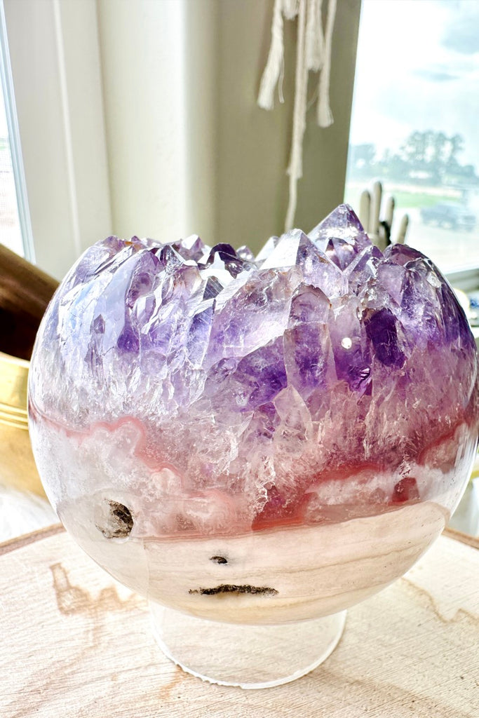 Pink on sale amethyst sphere with teal agate on back