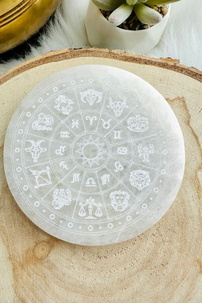 Selenite Zodiac Plate