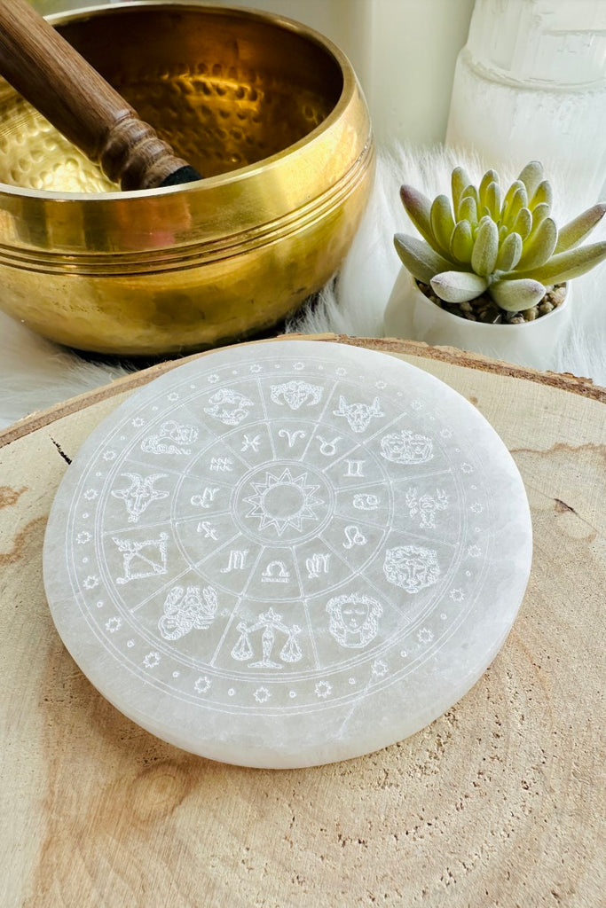 Selenite Zodiac Plate