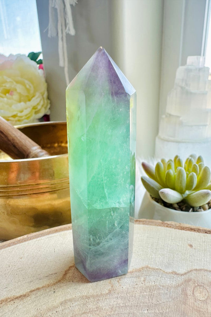 Green and Purple Fluorite Tower 003