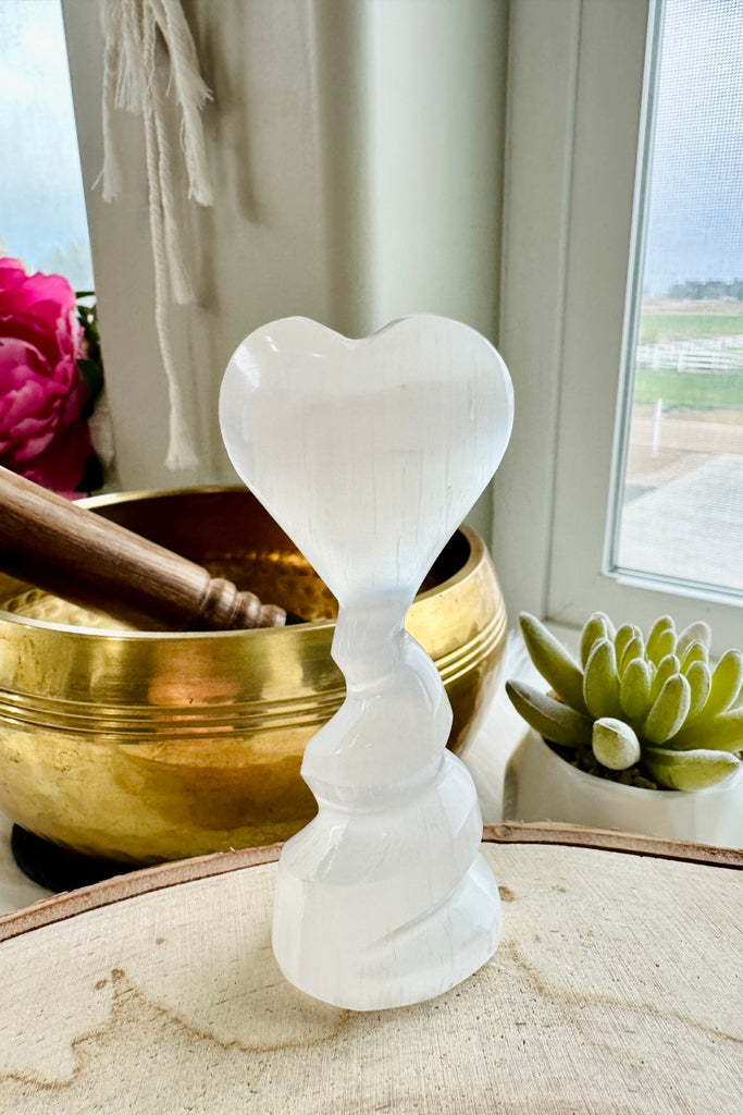 Selenite Spiral with Heart