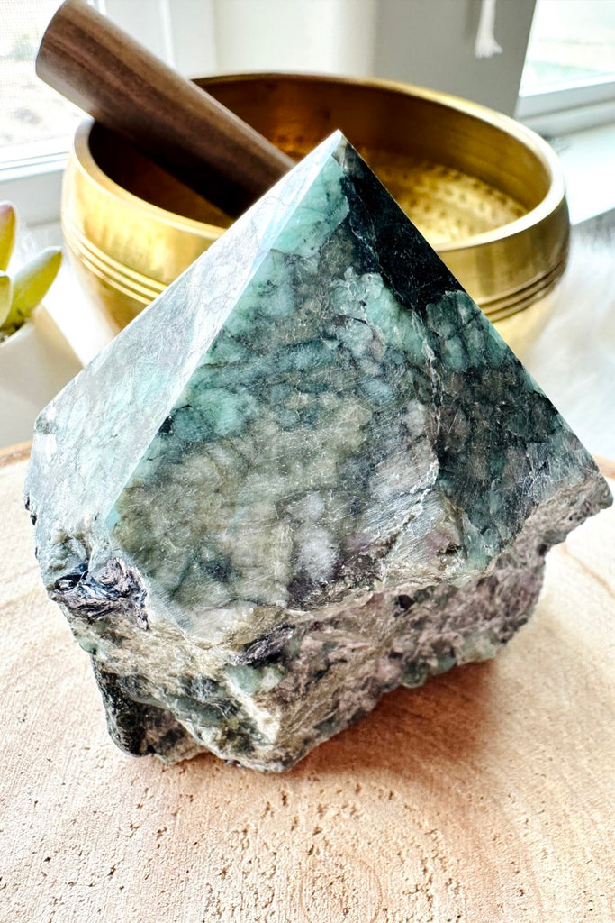 Emerald Semi Polished Point - with Galena 003
