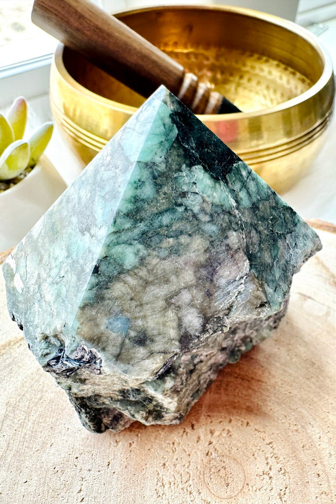 Emerald Semi Polished Point - with Galena 003