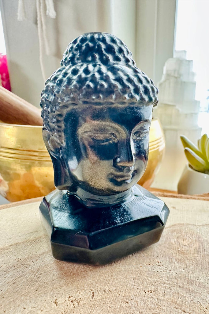 Gold Sheen Obsidian Buddha Head