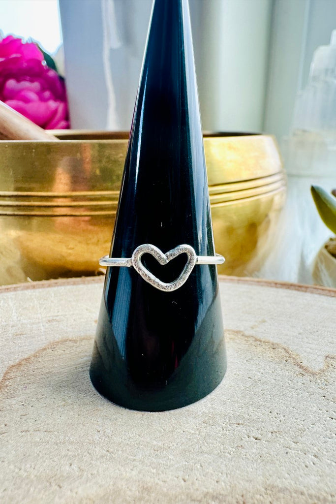 Silver Textured Heart Ring | Size 9