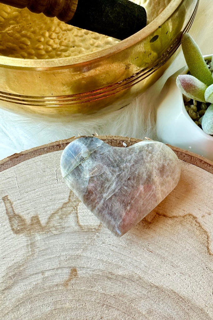 Moonstone with Sunstone (Belomorite) Heart