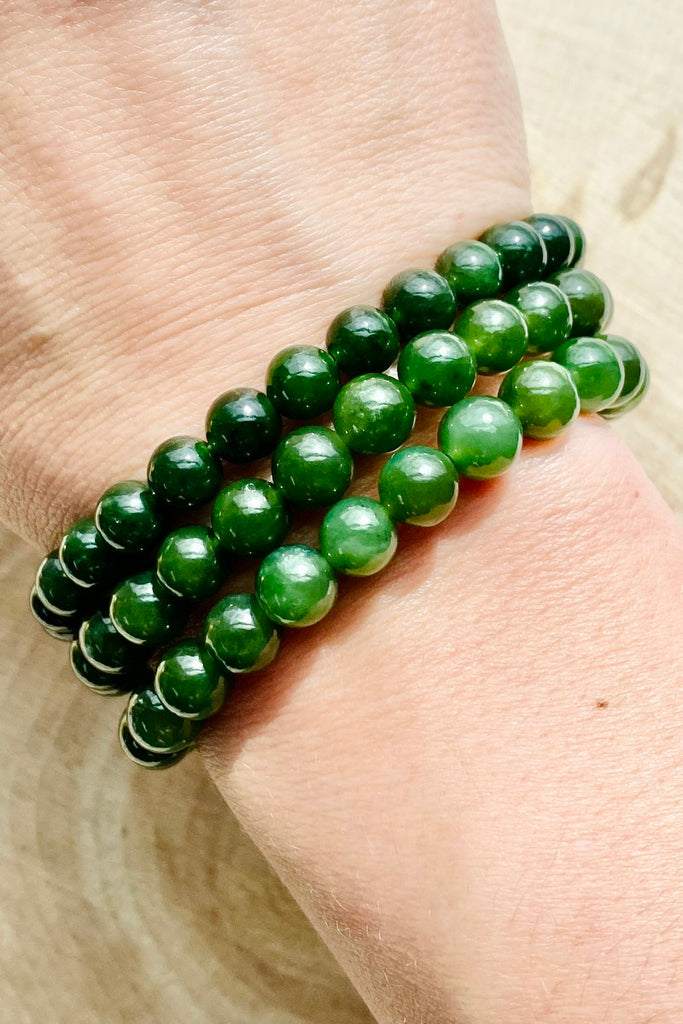 Natural Green Jade Stone Beads With Chalcedony Pendant Bracelet