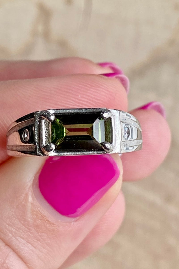 Green Tourmaline Adjustable 925 Silver Ring