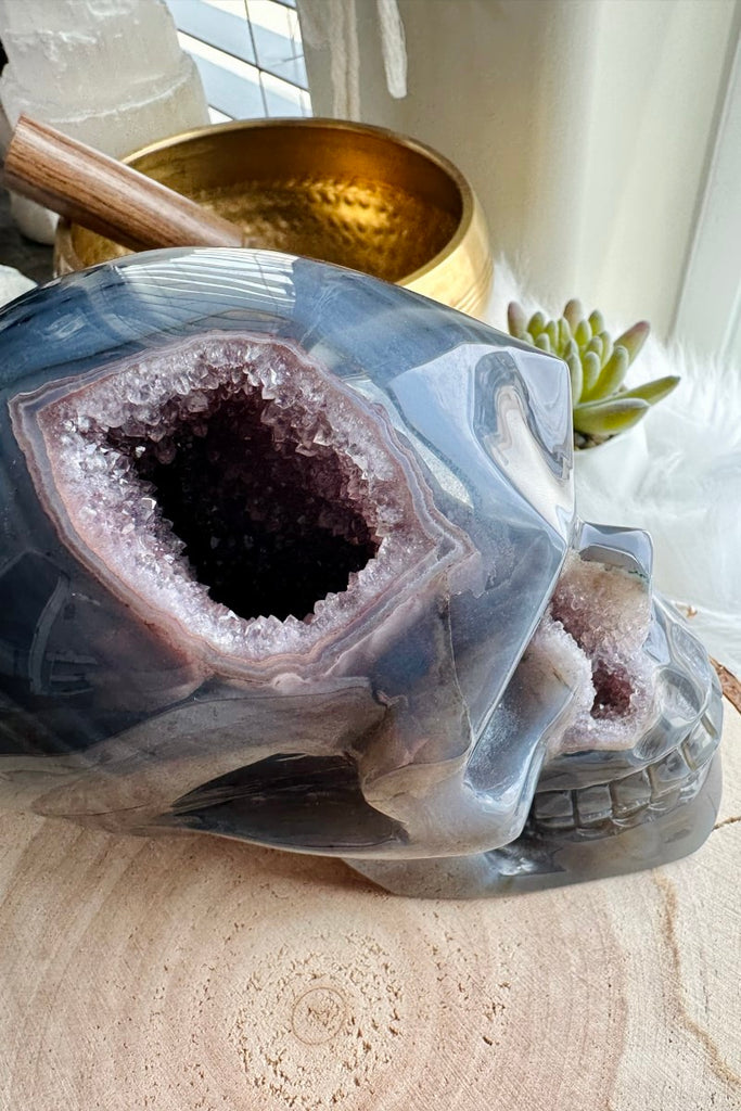 Amethyst and Blue Agate Geode Skull