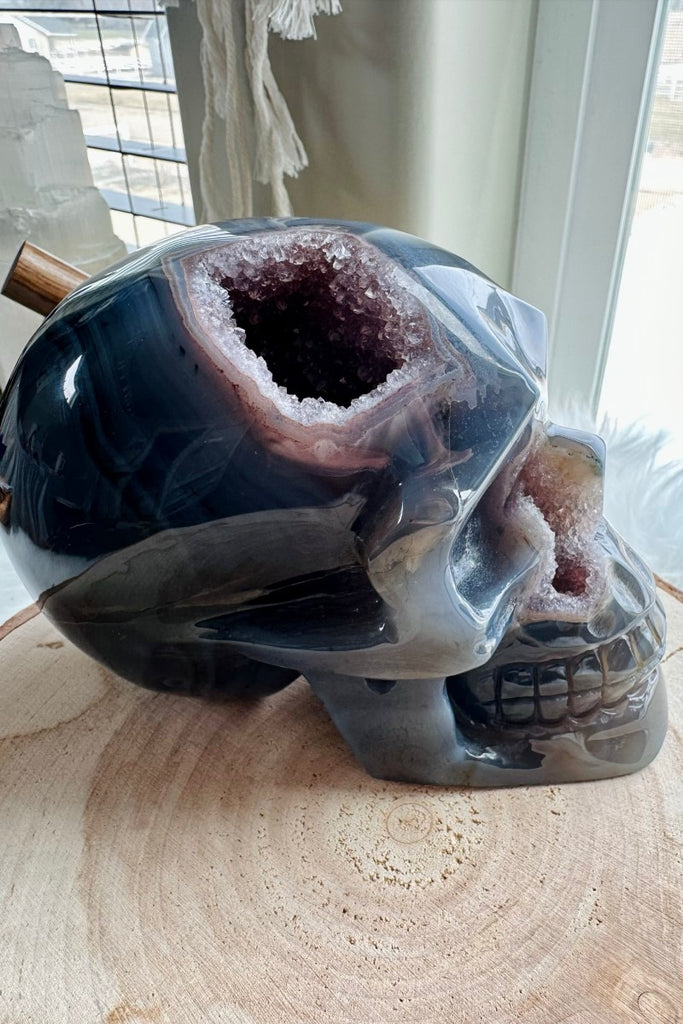 Amethyst and Blue Agate Geode Skull