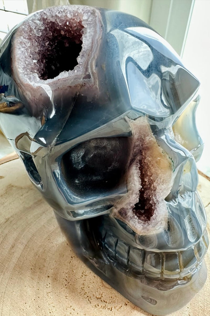 Amethyst and Blue Agate Geode Skull