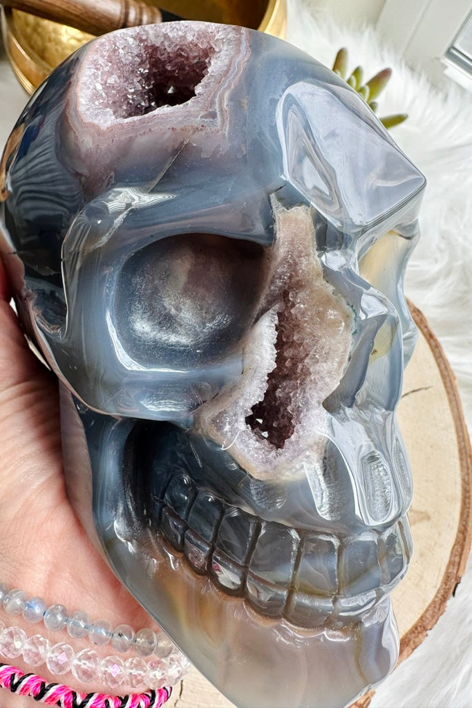 Amethyst and Blue Agate Geode Skull