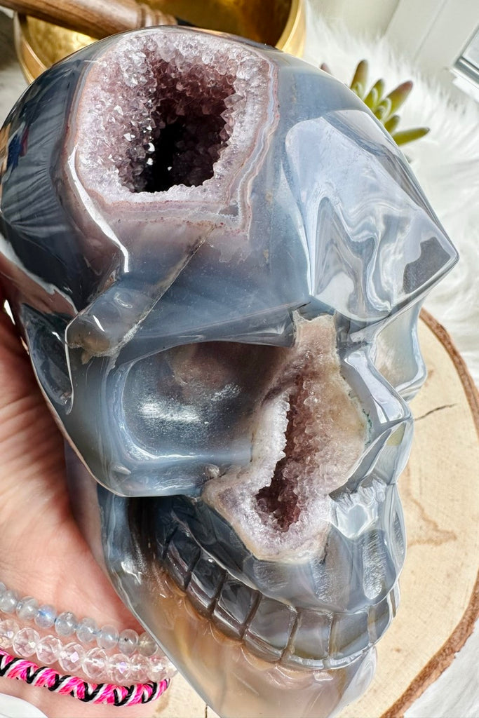 Amethyst and Blue Agate Geode Skull