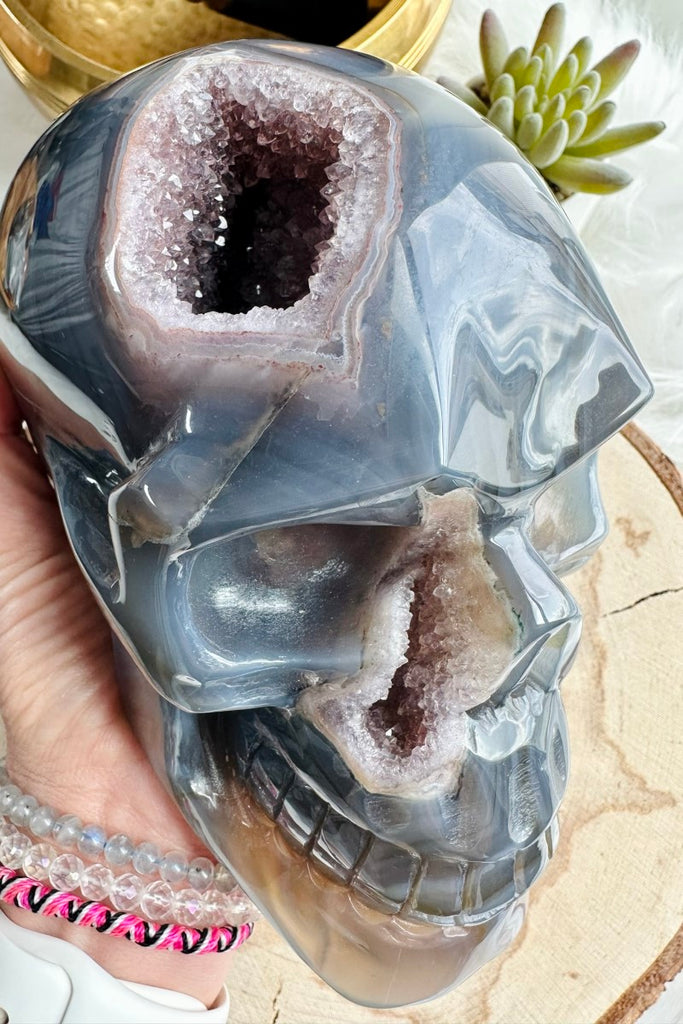 Amethyst and Blue Agate Geode Skull