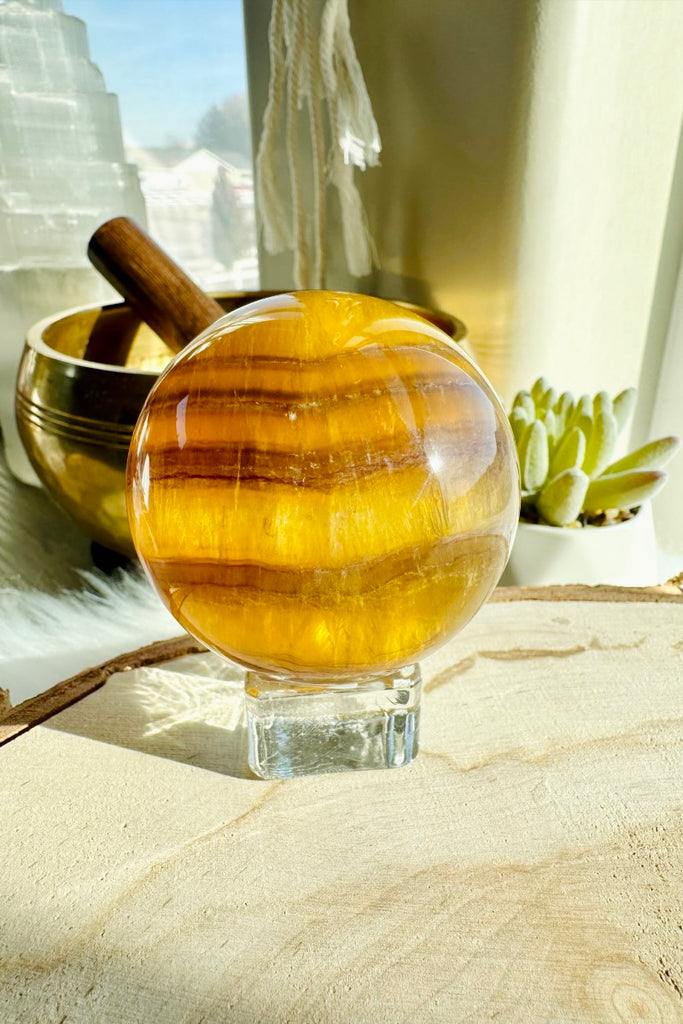 Yellow Banded Fluorite Sphere