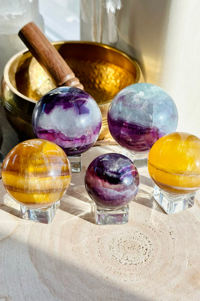 Yellow Banded Fluorite Sphere