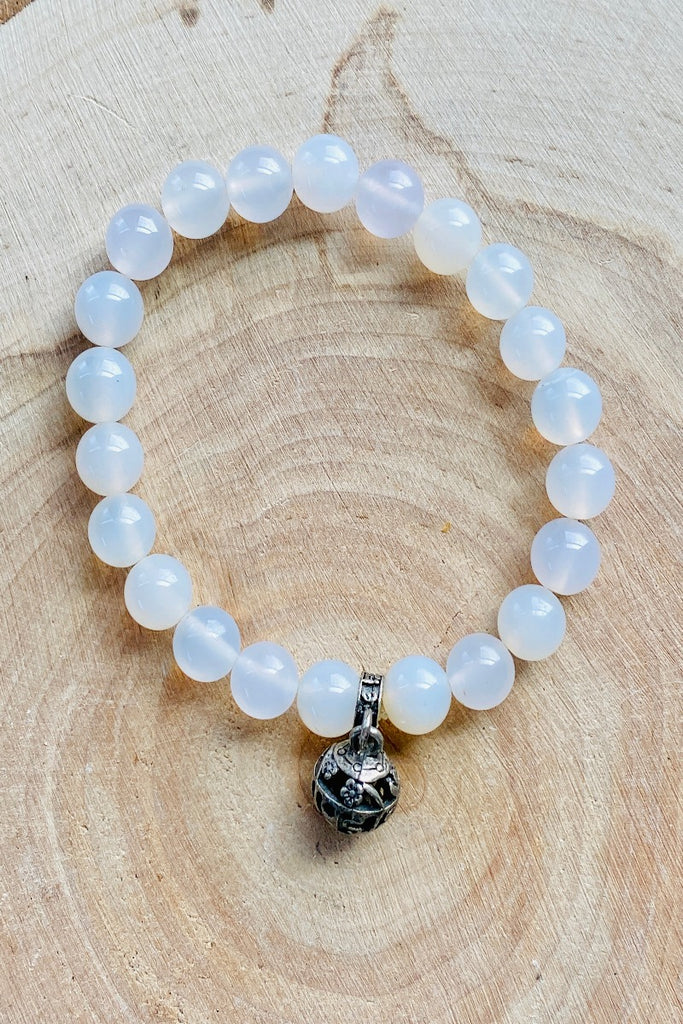 White Jade with Hanging Charm Bracelet - 8mm